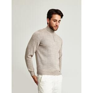 KUNA Men’s XL Half Zip Sweater Baby Alpaca Wool Blend Pullover Taupe Brown NWT